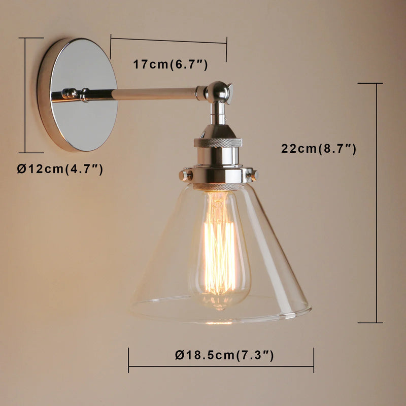 Afralia™ Funnel Glass Shade Wall Sconce Light Fixture - Modern Metal Lamp for Bedroom, Bathroom