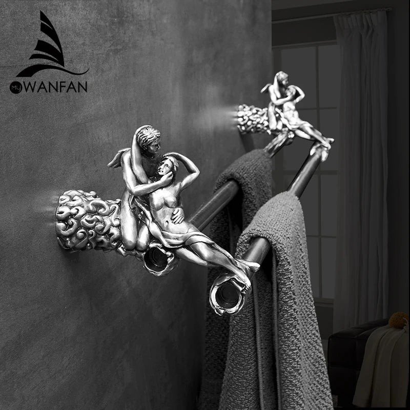 Afralia™ Double Towel Bars: Gold/Silver Bathroom Towel Rack Holder, Wall Mounted Brass