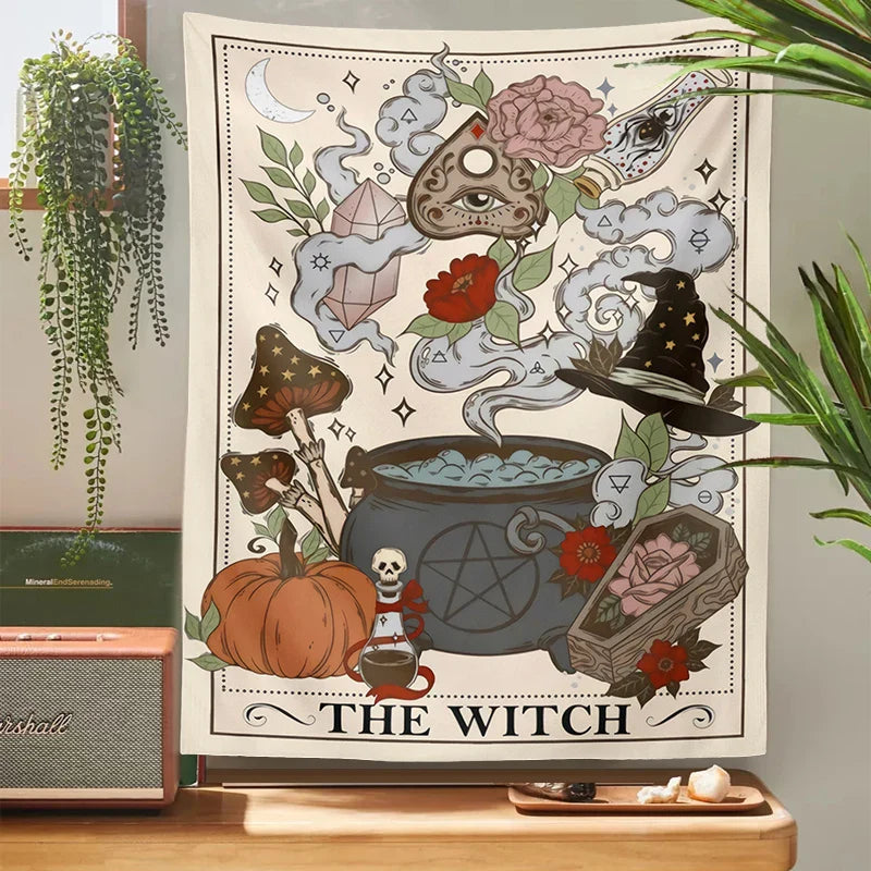 Afralia™ Witch Tarot Tapestry: Retro Witchy Boho Wall Hanging for Home Decor