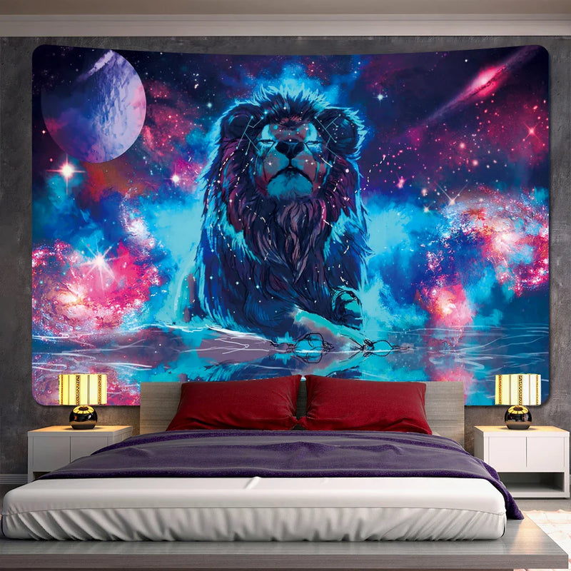 Afralia™ Lion Psychedelic Art Tapestry for Home Decoration Hippie Bohemian Living Room Wall Art