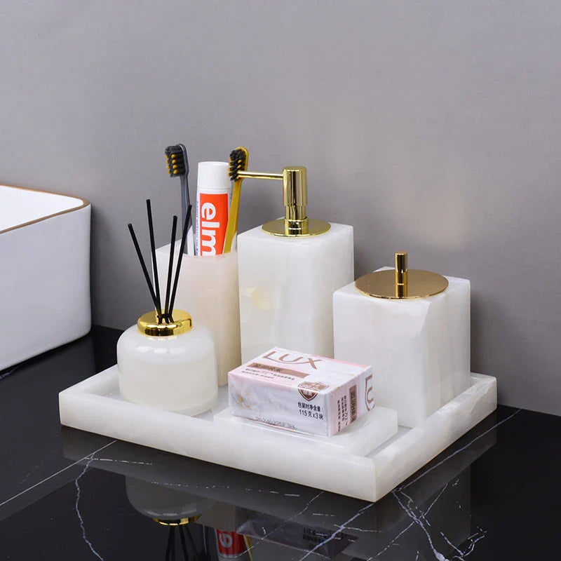 Afralia™ White Onyx Marble Bathroom Set