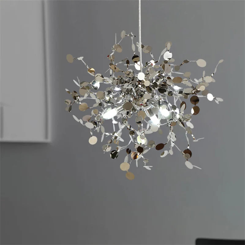 Afralia™ Modern LED Stainless Steel Leaf Chandelier for Restaurant, Living Room, and Bedroom