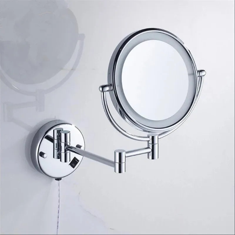 Afralia™ 8 Inch Brass LED Folding Makeup Mirror 3X/1X Magnification