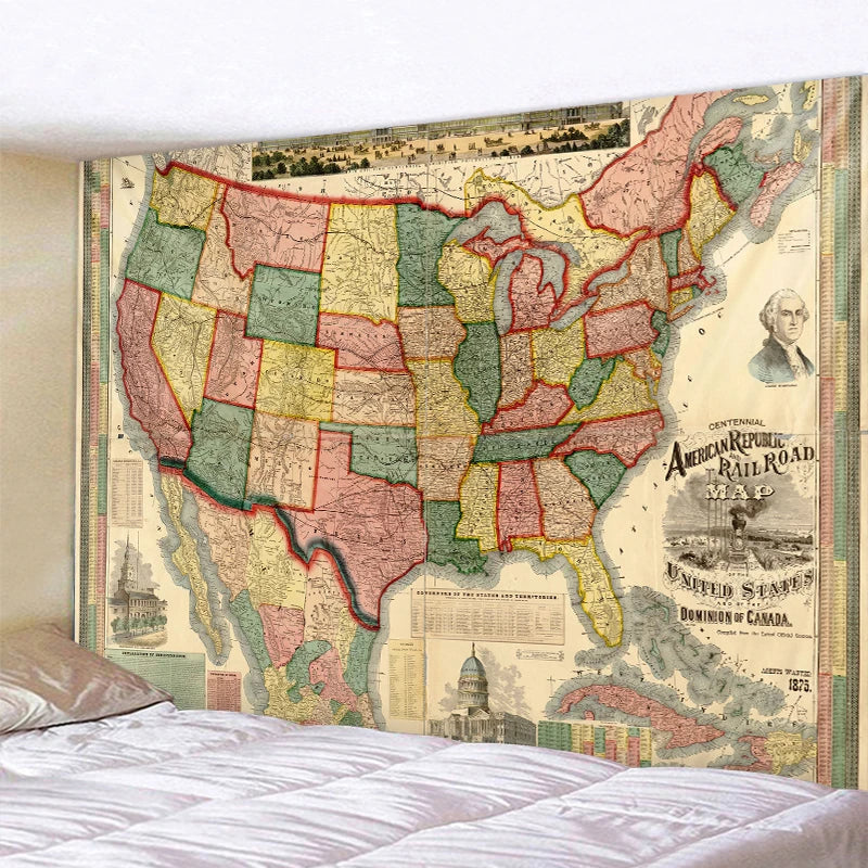 Afralia™ Retro World Map Tapestry: Large Bohemian Wall Hanging & Home Decor Blanket