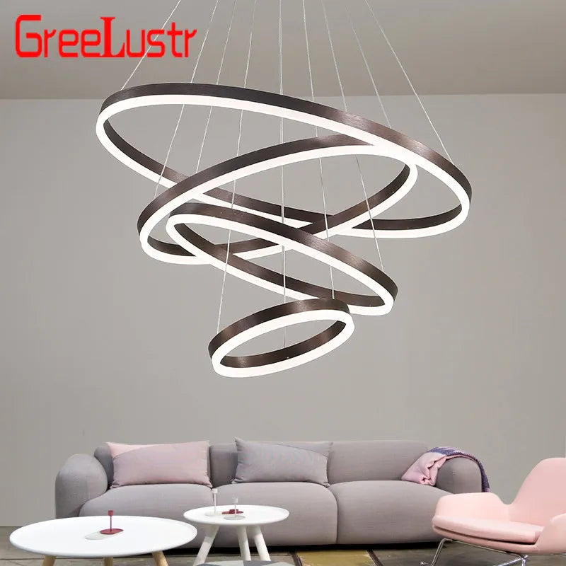 Afralia™ LED Chandelier Rings Pendant Light - Coffee Gold Dimmable Ceiling Lamp
