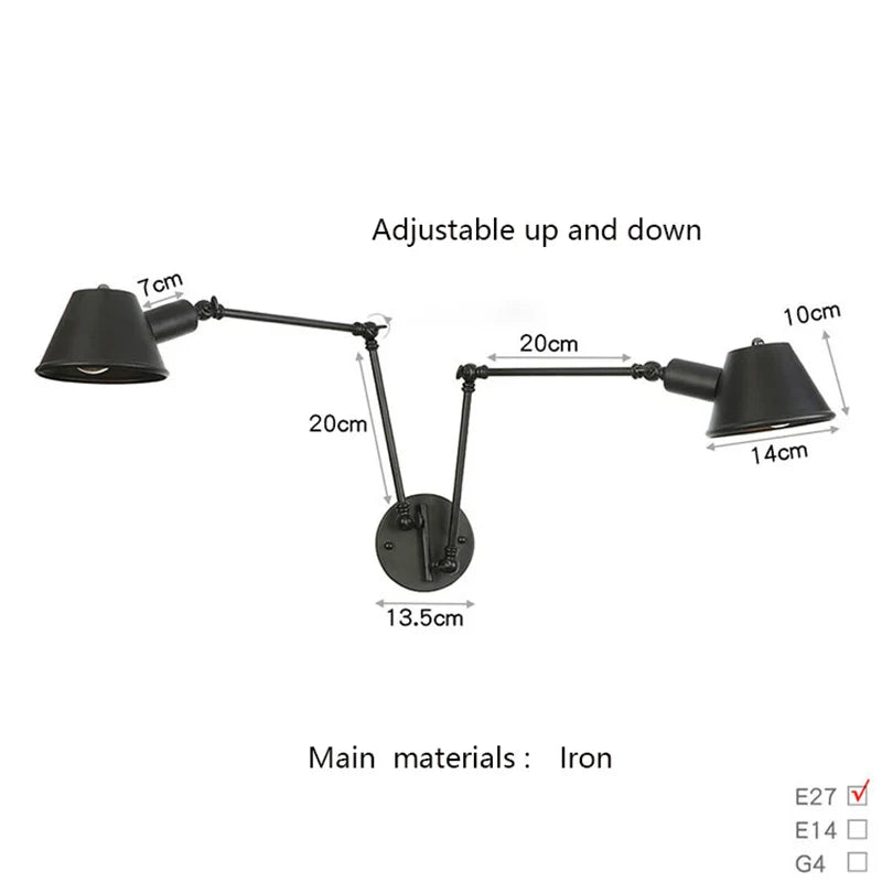 Afralia™ Vintage Iron Wall Sconce Lighting, E27 LED, Black Rustic Arm Wall Lights