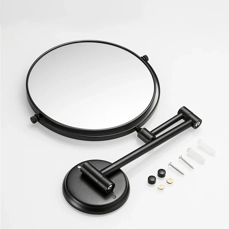 Afralia™ Round Black Brass Wall Makeup Mirror 3X Magnification Double-Sided 360° Rotate