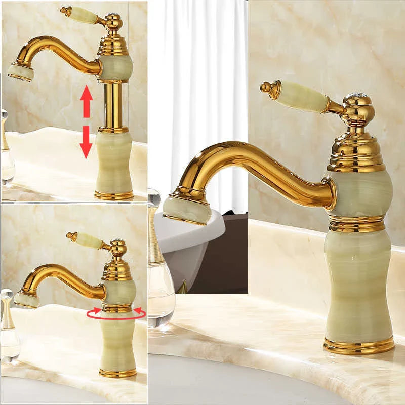 Afralia™ Brass and Jade Bathroom Basin Sink Faucet Gold Mixer Tap
