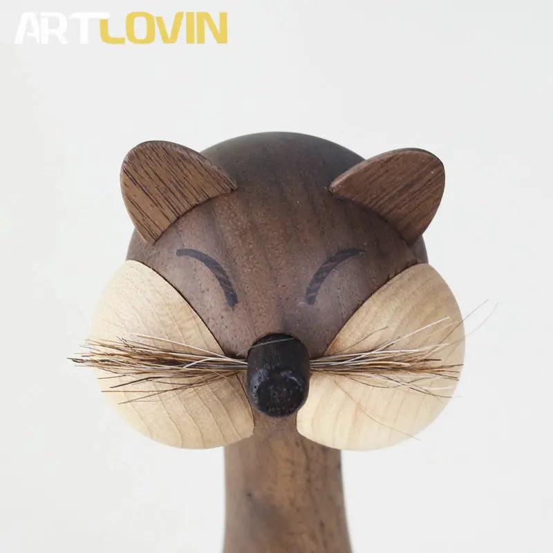 Afralia™ Wooden Cat and Mouse Figurines: Modern Luxury Home Decor Ornaments