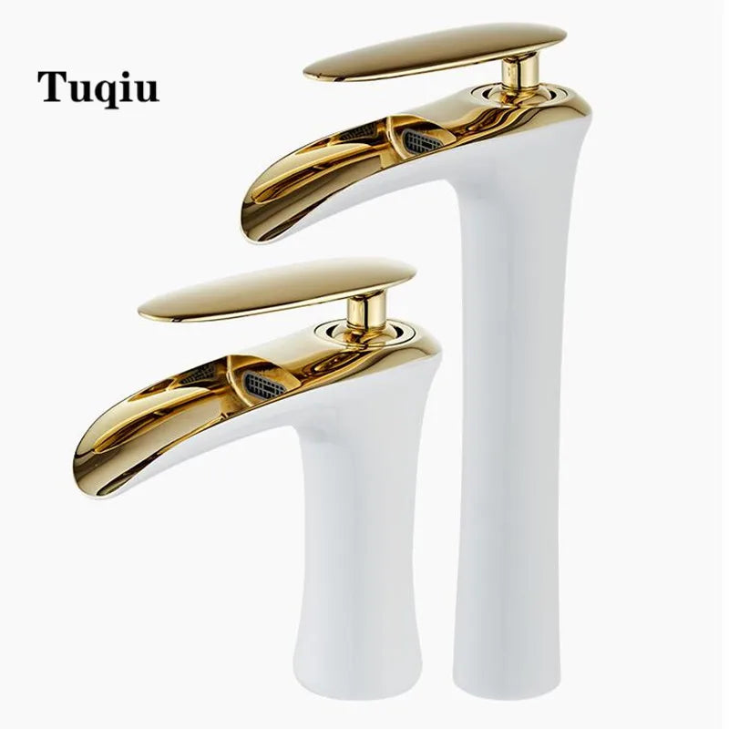 Afralia™ Waterfall Bathroom Faucet White Gold Single Handle Basin Mixer Tap Silver