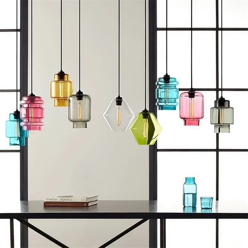 Afralia™ Geometric Glass Pendant Light Collection: Modern Crystalline Pendant Series