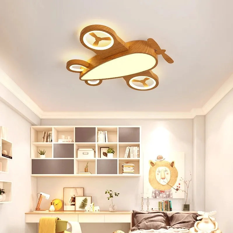 Afralia™ Nordic Airplane Iron Ceiling Lamp with Remote Control for Kids' Bedroom