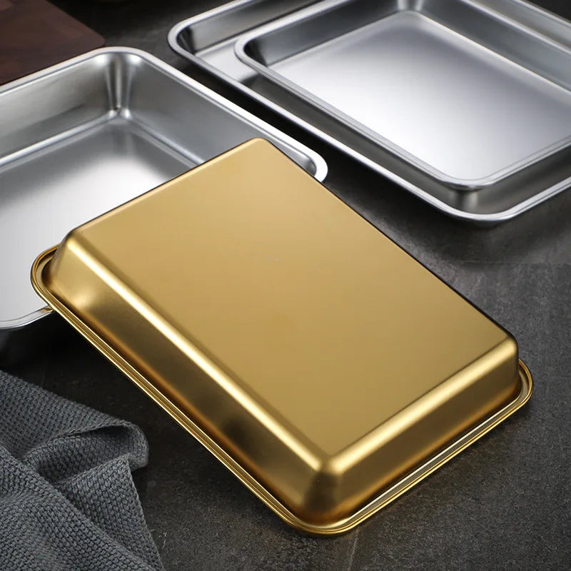 Afralia™ Stainless Steel Rectangle Food Tray for Barbecue, Fruits, Steamed Sausage, and Baking