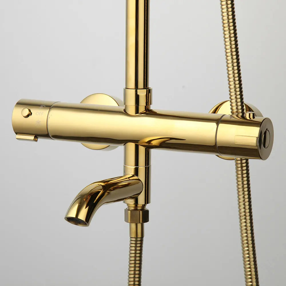 Afralia™ Gold Plated Thermostatic Shower Faucet Set with 8" Rainfall Head