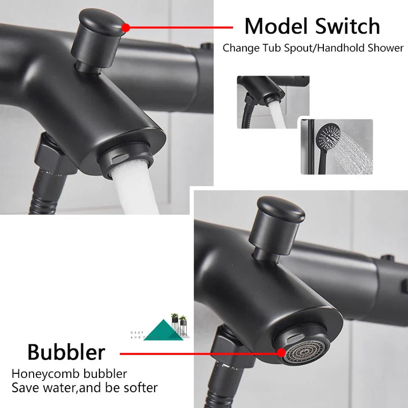 Afralia™ Matte Black Thermostatic Shower Faucet with Handheld Shower - Wall Mounted