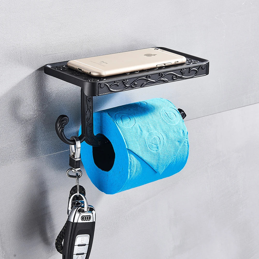 Afralia™ Zinc Alloy Toilet Paper Holder with Phone Shelf and Towel Rack