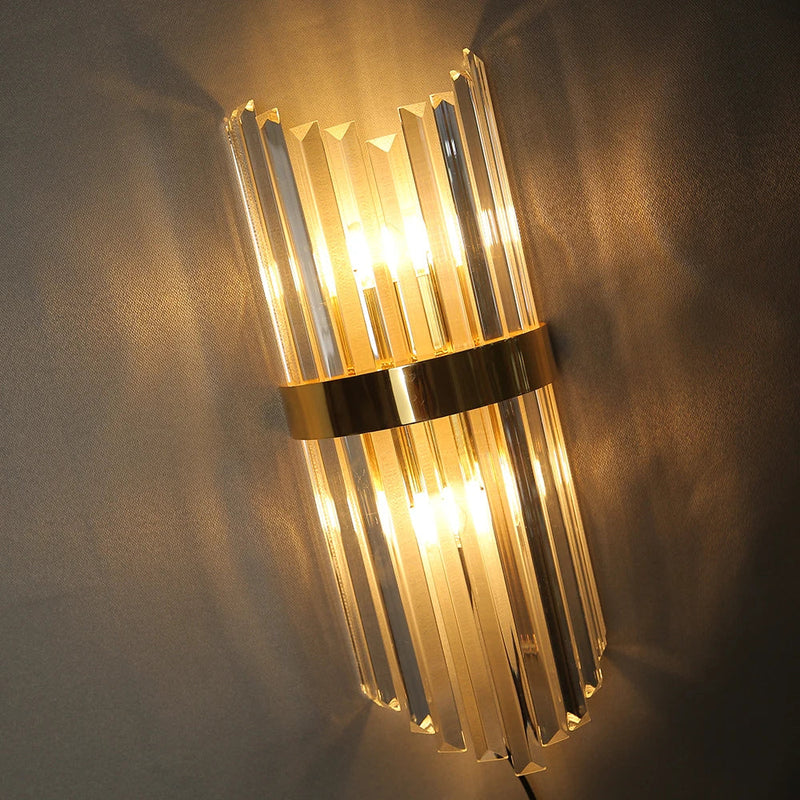 Afralia™ Modern Gold Crystal Wall Sconce LED Light for Living Room Bedroom Decor