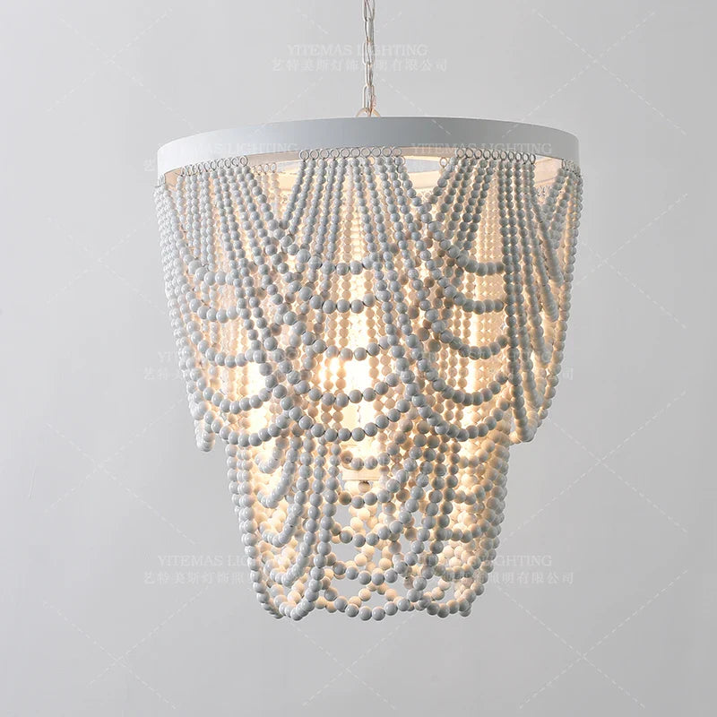 Afralia™ Black Wood Beaded Pendant Chandelier - Antique Nordic Lighting for Foyer, Dining, Bedroom