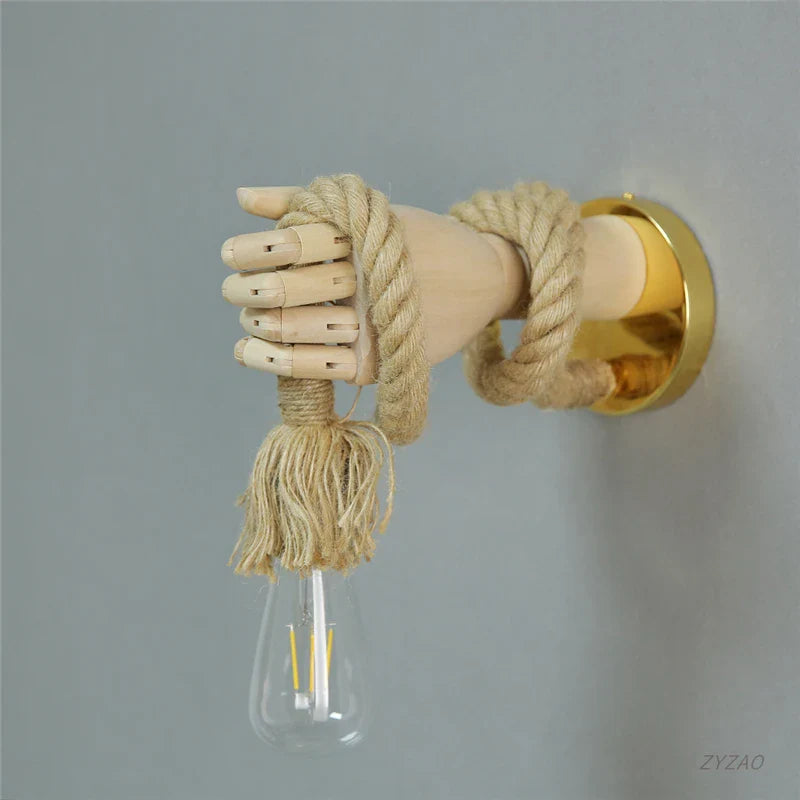 Afralia™ Hand Shape Hemp Rope Wall Light for Corridor Bar Restaurant, E27 Wall Decoration Lamp