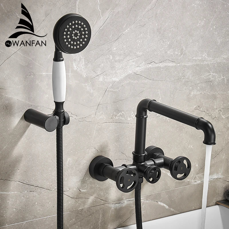 Afralia™ Black & White Bath Shower Set with Dual Control Wall Mount