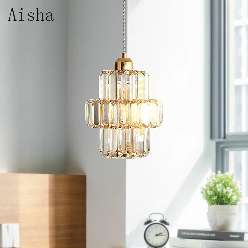 Afralia™ Modern Crystal Pendant Chandelier for Luxury Bedroom, Loft Style Fixture