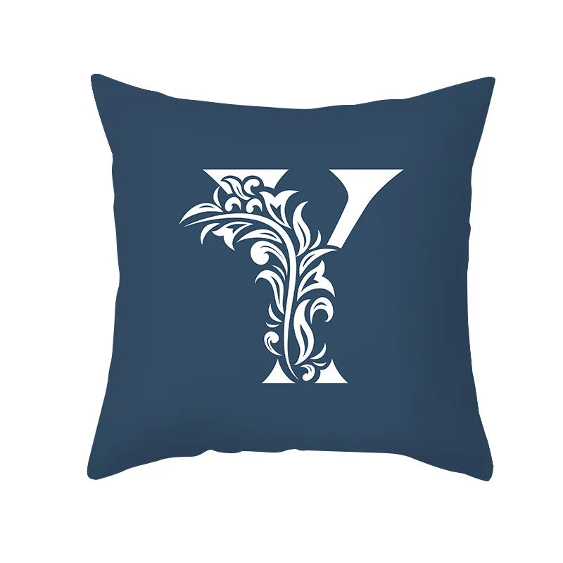 Afralia™ Blue Letter Pillowcase Solid Color Fleece Sofa Cushion, 45x45CM