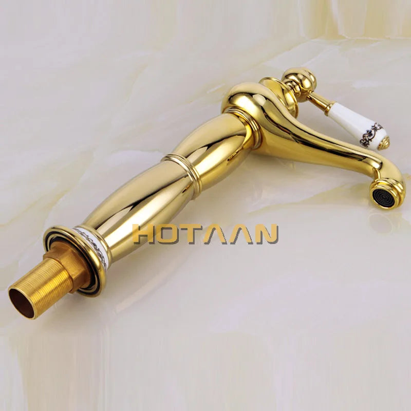 Afralia™ Gold Finish Basin Faucet with Single Handle and Ceramic Taps