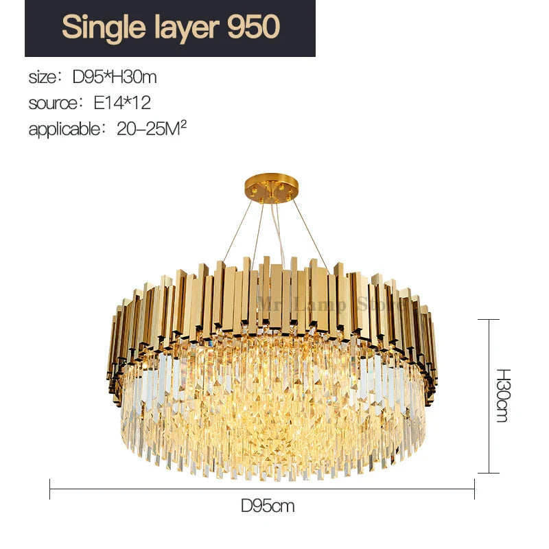 Afralia™ Stainless Steel Crystal Chandelier for Duplex Building & Club Dining