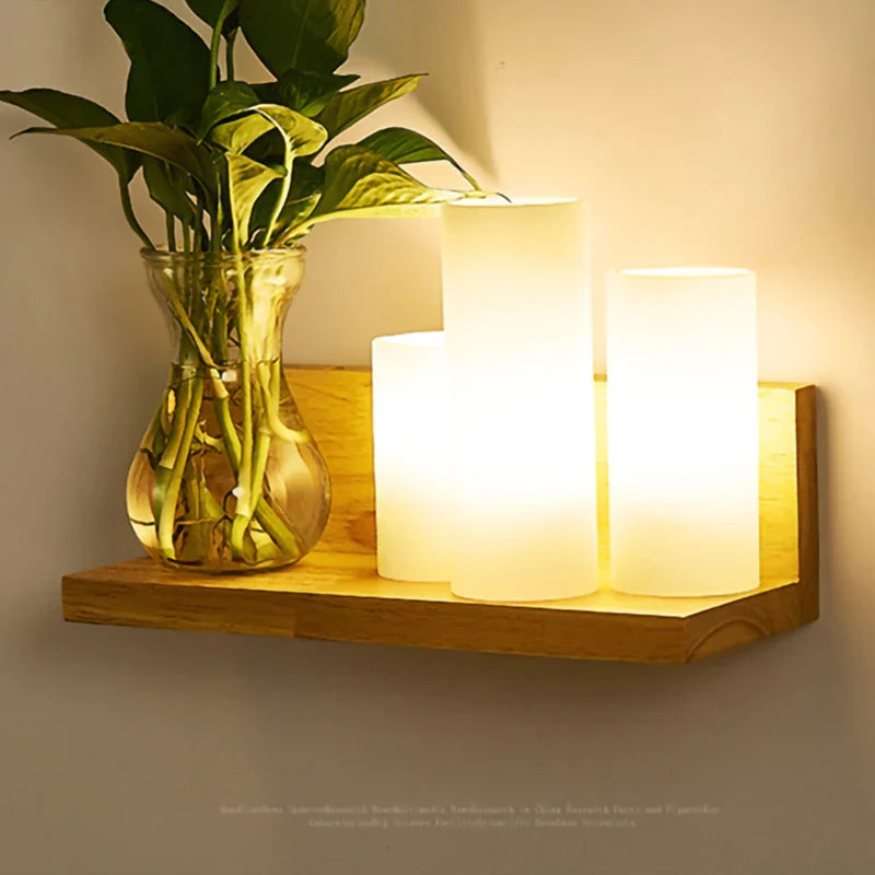 Afralia™ Modern Wood Glass Wall Lamp LED Sconces Lights Indoor Decor