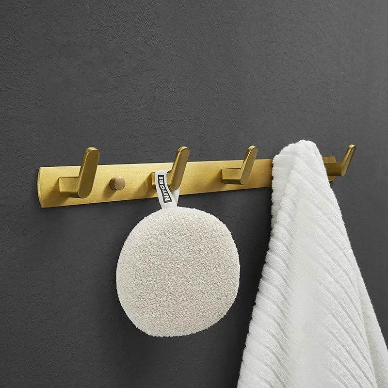 Afralia™ Brushed Gold Aluminum Robe Hooks Set for Bathroom and Kitchen
