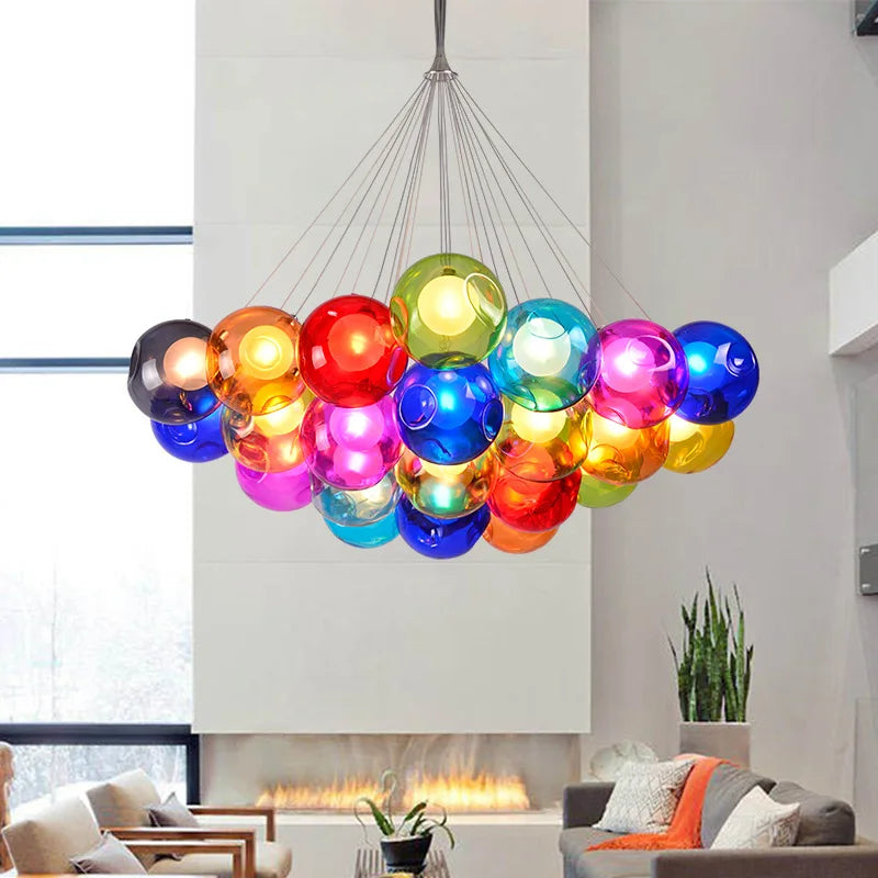 Afralia™ Clear Glass Chandelier with Colorful Sconces, LED Pendant Light for Living Room and Kids Room