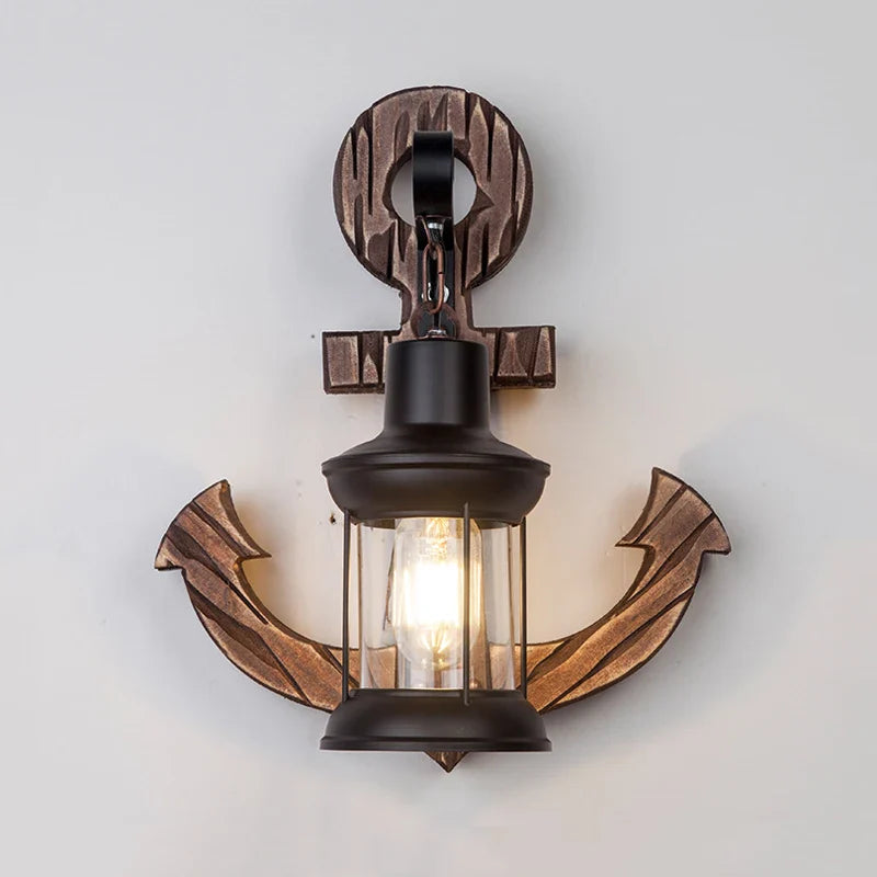 Afralia™ Industrial Vintage Wood Light Wall Lamp Glass Decoration