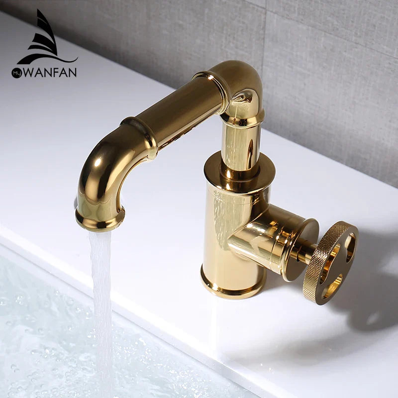 Afralia™ Gold Brass Basin Faucet: Hot & Cold Water Mixer Tap for Modern Bathrooms