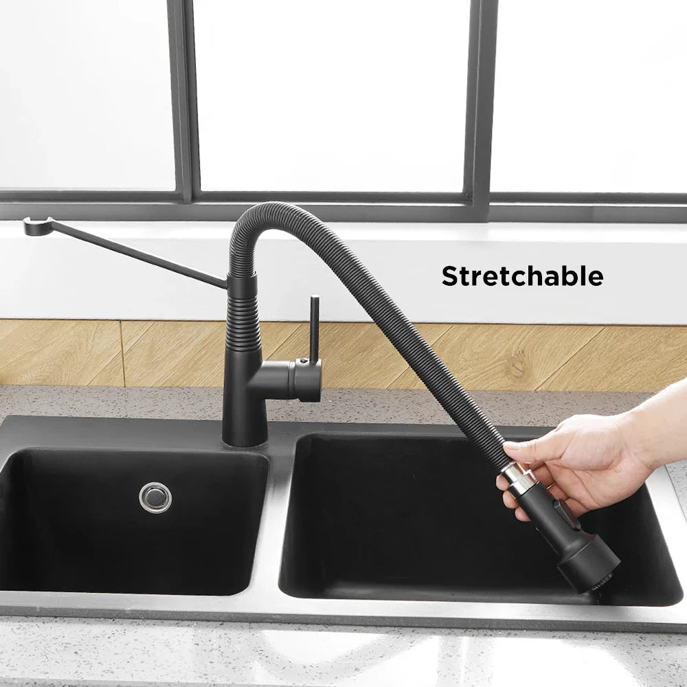 Afralia™ LED Kitchen Faucet Single Hole Pull Out Spout Black Mixer Tap