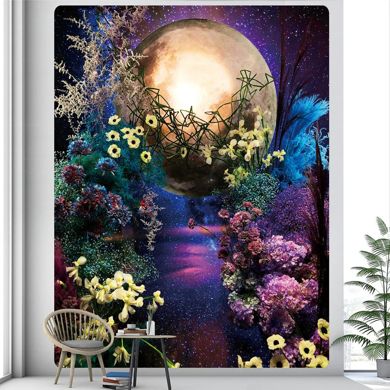 Afralia™ Psychedelic Moon Mushroom Butterfly Elf Tapestry Wall Hanging