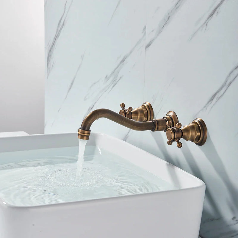 Afralia™ Black Basin Faucet: Wall Mounted Hot/Cold Water Mixer for Bathroom Sink