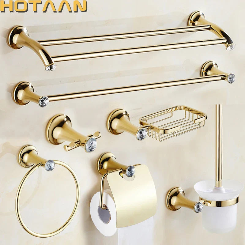Afralia™ Gold Bathroom Hardware Set: Towel Rack, Toilet Paper Holder, Towel Bar, Hook
