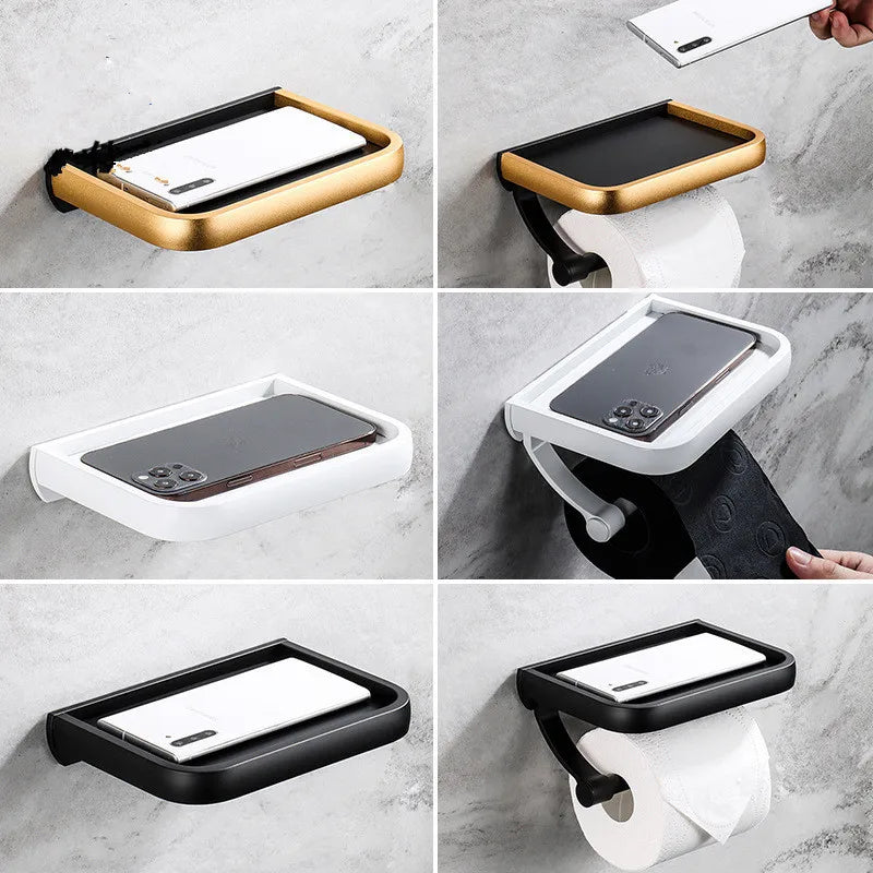 Afralia™ Black Tissue Paper Holder with Phone Stand - Toilet Roll Rack & Storage Box