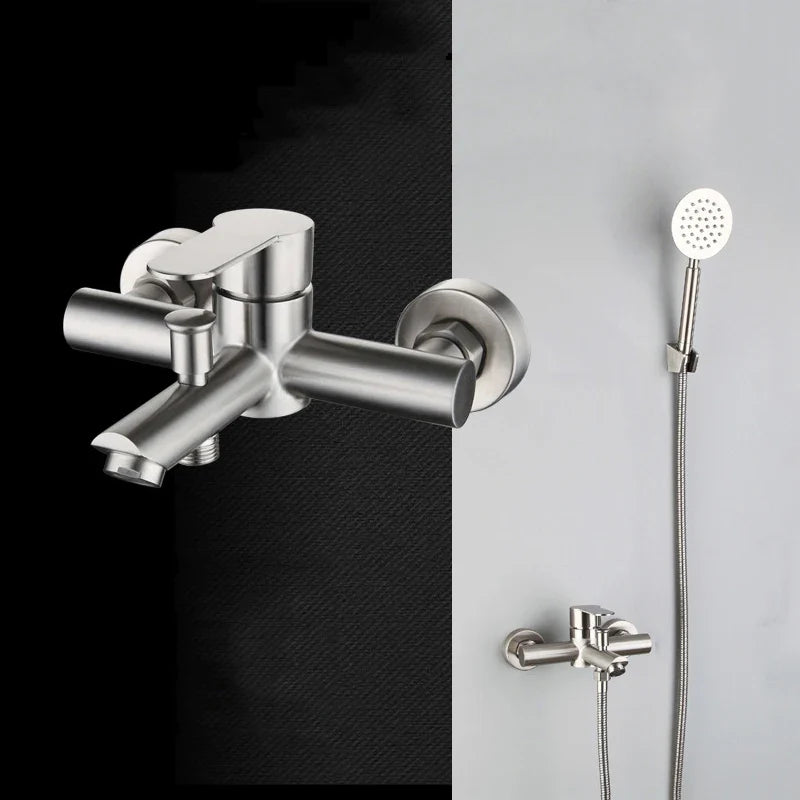 Afralia™ Stainless Steel Triple Bathtub Shower Faucet Set with Hot & Cold Water Mixer