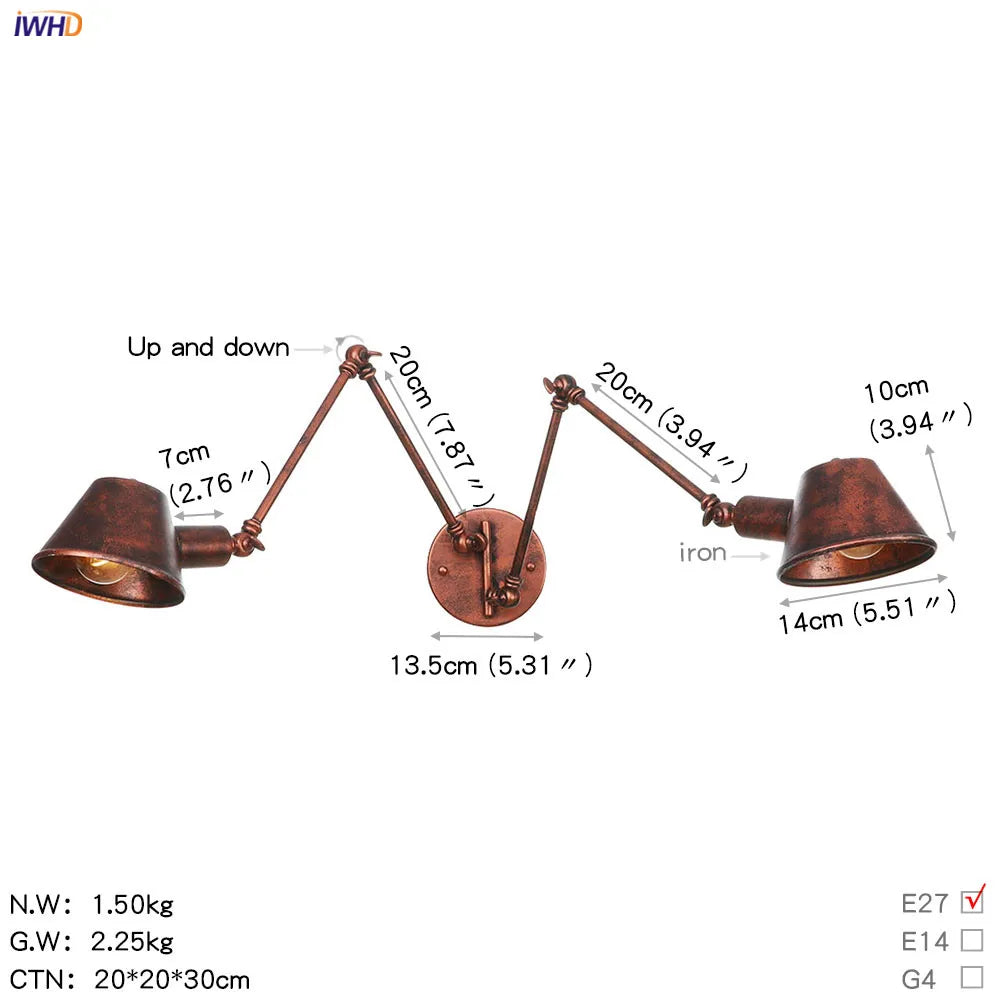 Afralia™ Vintage Industrial 2-Head Wall Lamp