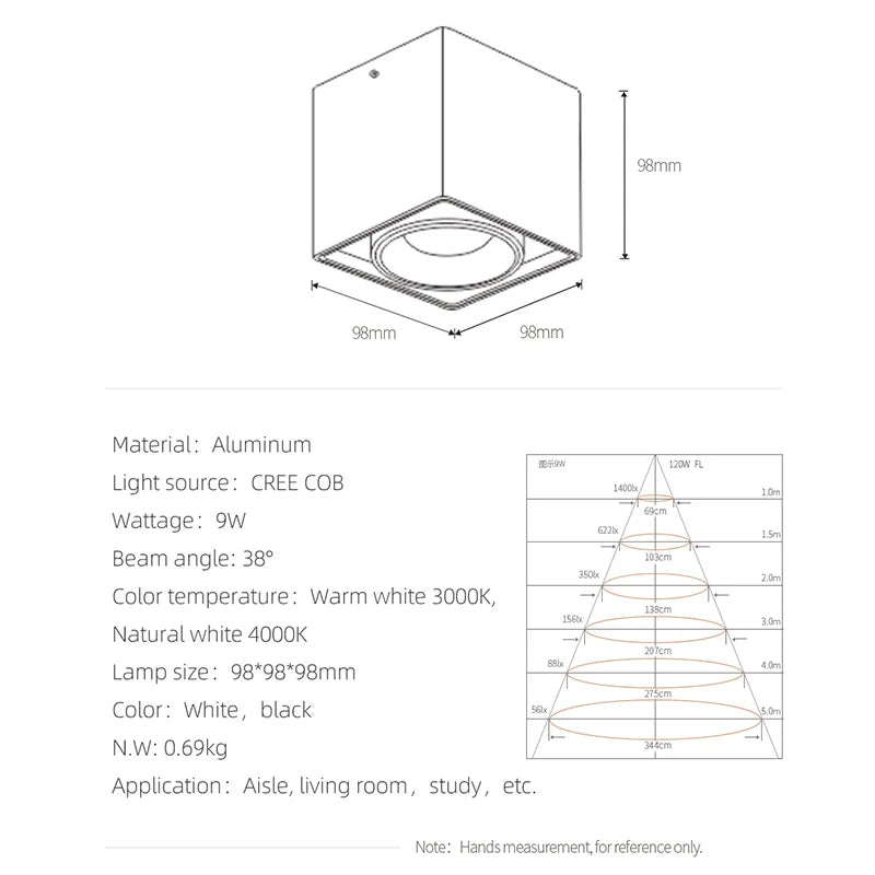 Afralia™ Square Ceiling Lights 9W Downlight for Bedroom Living Room