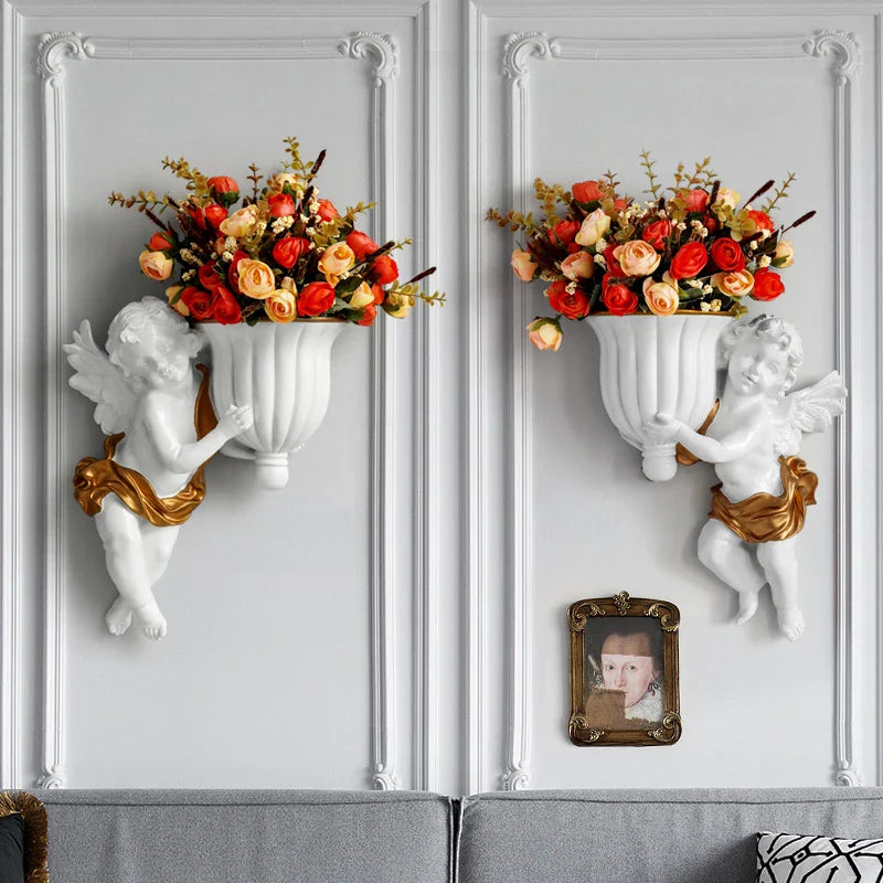 Afralia™ Resin Angel Wall Vase: Cupid Flower Pot Decor for Living Room Background Art