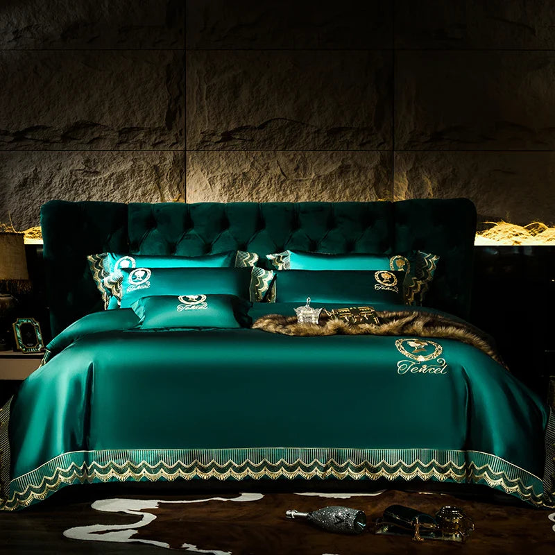 Luxury Brocade & Egyptian Cotton Embroidery Bedding Set by Afralia™ - Queen/King Size