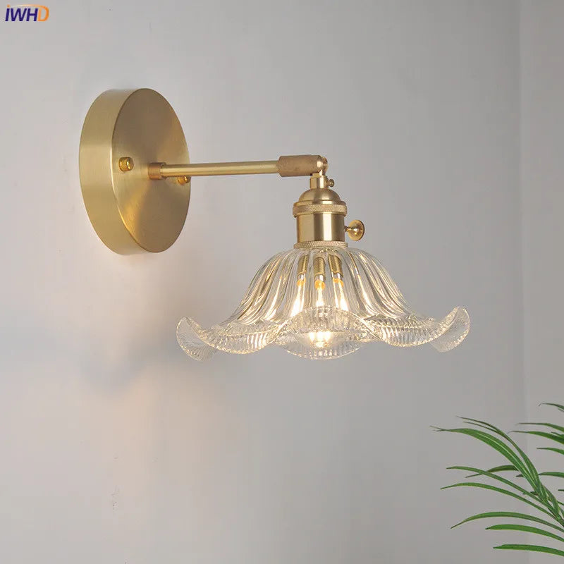 Afralia™ Copper Glass Wall Light Switch Bedroom Bathroom LED Sconce
