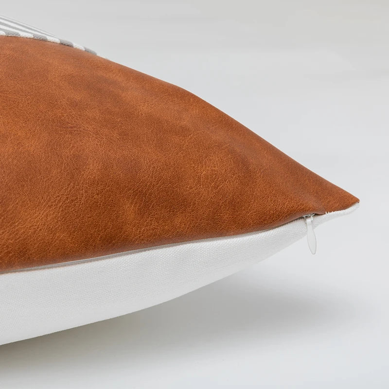 Afralia™ Brown Faux Leather Pillow Cover for Home Decoration