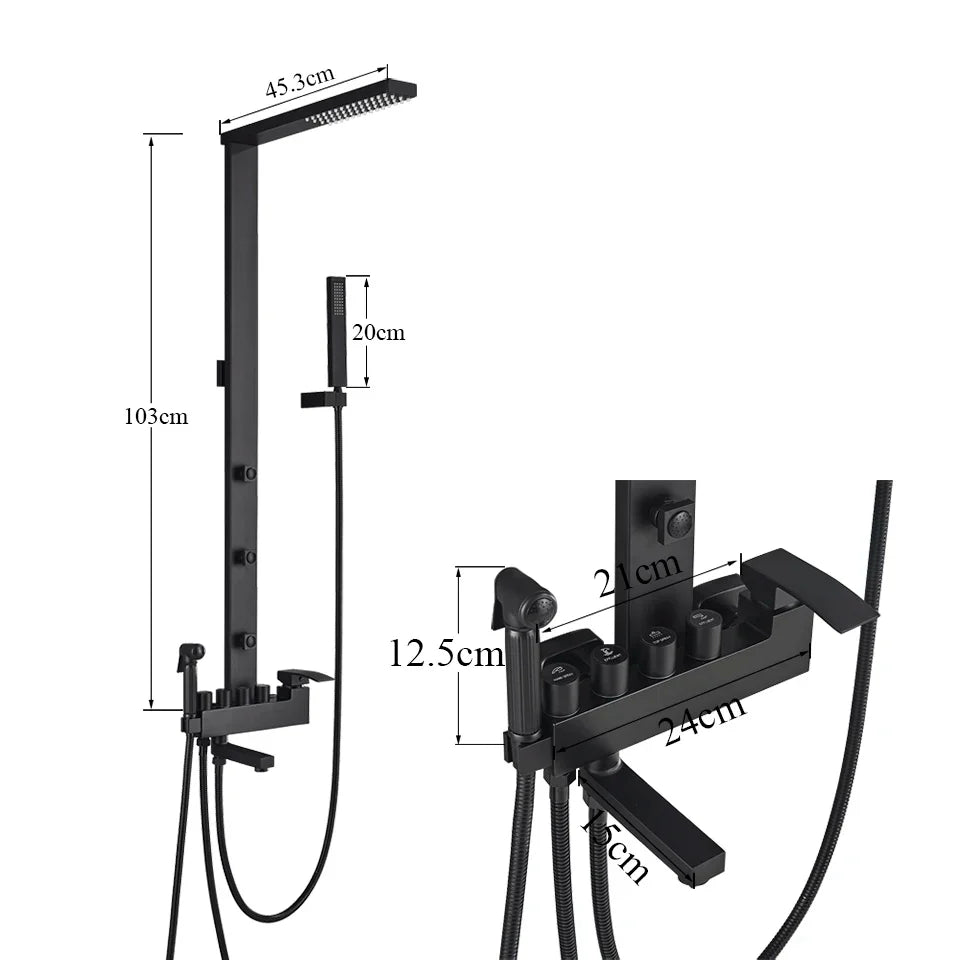 Afralia™ Matte Black Bathroom Luxury Shower Faucet Set for Wall Mount Bathtub Mixer