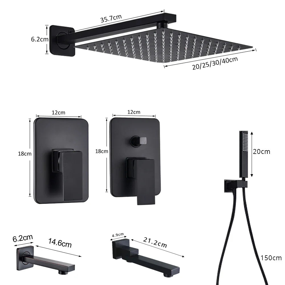 Afralia™ Black Shower Set with Handshower and Rotate Bath Spout