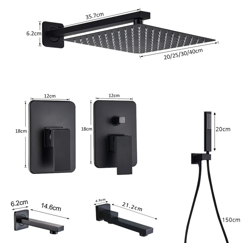 Afralia™ Black Wall Mounted Shower Faucet with Handshower and Rainfall Shower Head