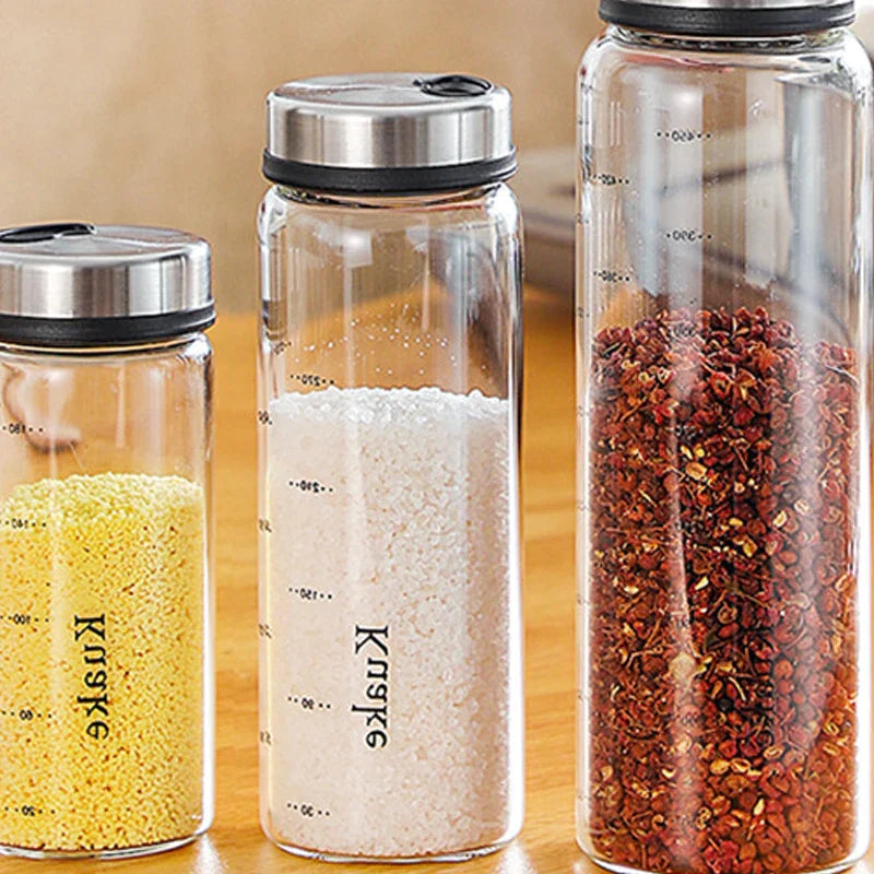 Afralia™ Glass Seasoning Can Salt Sesame Pepper Spice Shaker with Rotary Lid