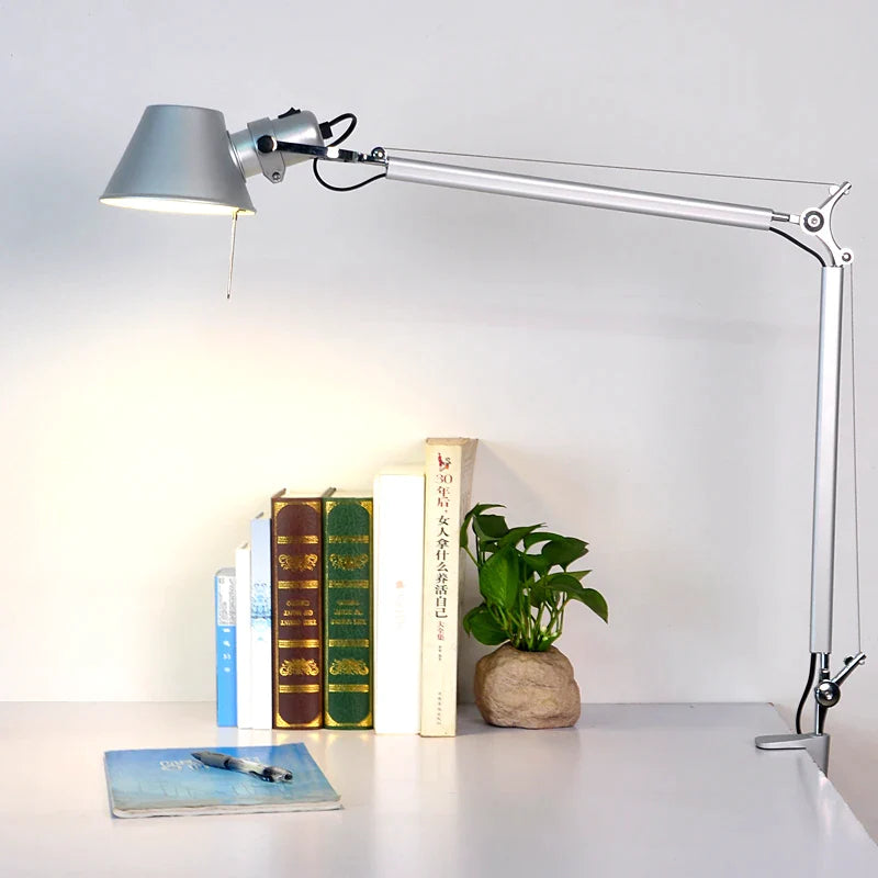 Afralia™ Swing Arm Clip Desk Lamp Black Silver LED for Bedroom Office Reading